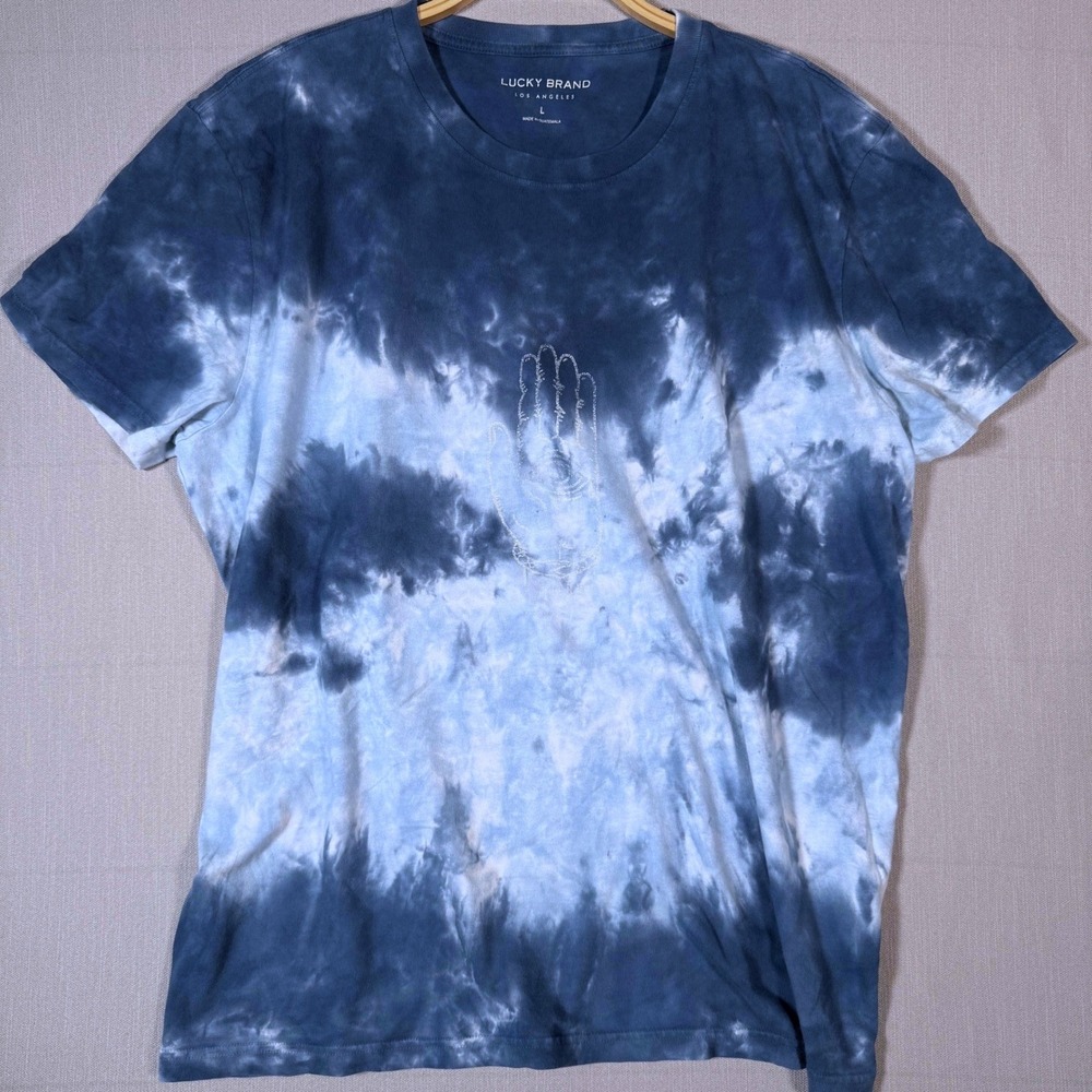 Lucky Brand Mens Blue Tie Dye Hamsa Hand Graphic T-Shirt Large